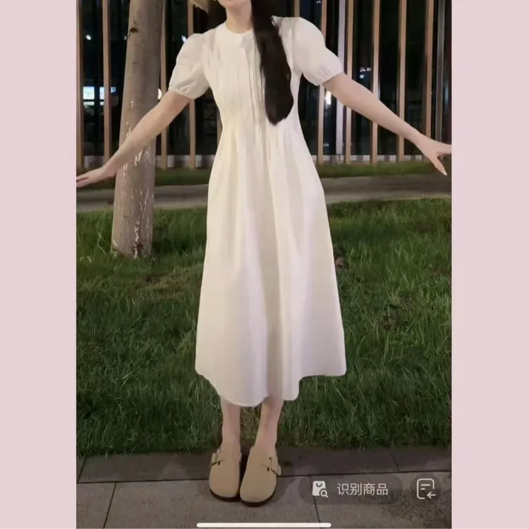 简约复古夏季时尚气质法式设计感收腰裙子温柔中长款女装连衣裙