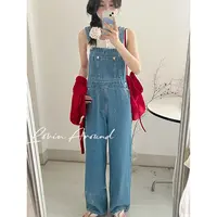 WANZI1-9120夏季浅蓝色牛仔背带裤女连体裤显高长裤背带牛仔裤