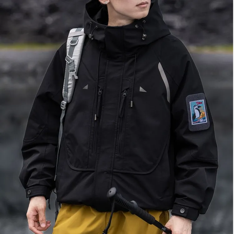 潮牌鸭绒羽绒服冬季新款男士连帽保暖加厚冲锋衣户外工装外套国潮