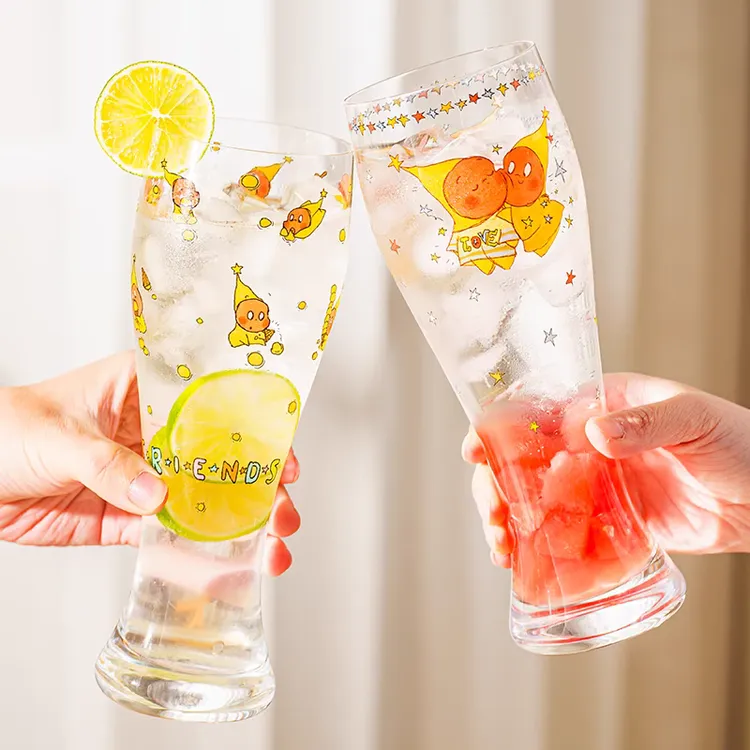 TOTYE·星星人高款玻璃杯 大容量透明自制果汁啤酒杯子可爱实用