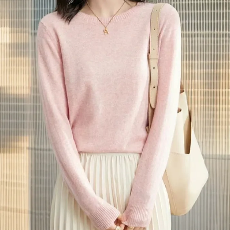 正品100%纯羊毛衫女圆领内搭羊绒针织衫秋冬新款圆领毛衣打底衫