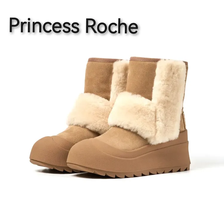 Princess Roche【设计师款】冬季保暖雪地靴增高百搭羊皮毛一体女靴