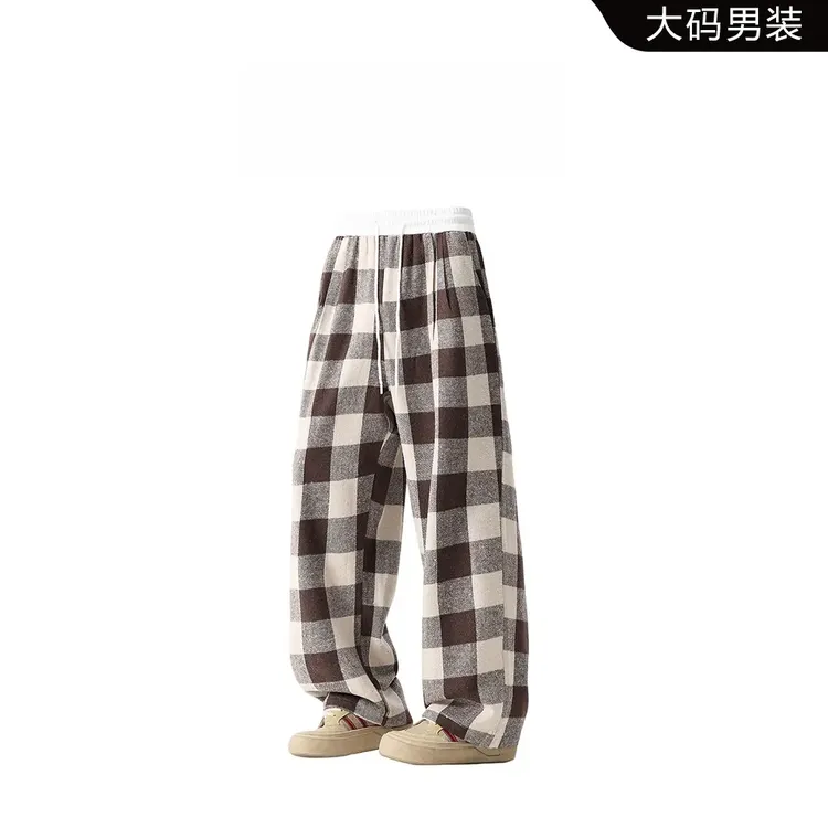 CH春秋格子休闲裤男士大码宽松潮流百搭阔腿裤高级感男装格子长裤