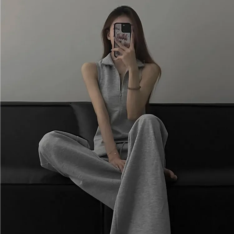 2025夏季新款时尚套装气质显瘦洋气休闲百搭无袖上衣宽松阔腿长裤