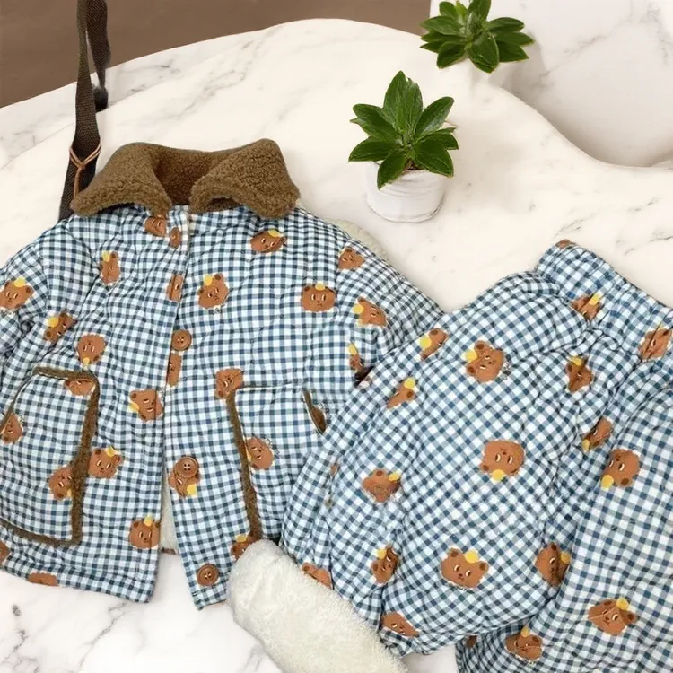 儿童卡通三层夹棉加绒家居服套装24冬款男女童加厚保暖睡衣两件套