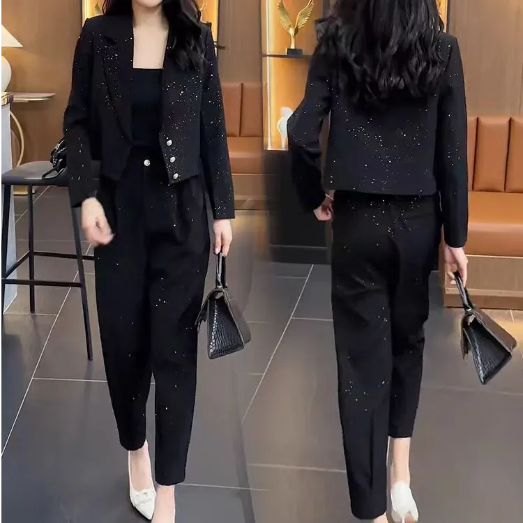 9553#时尚小西装套装春季新款短款西服两件套