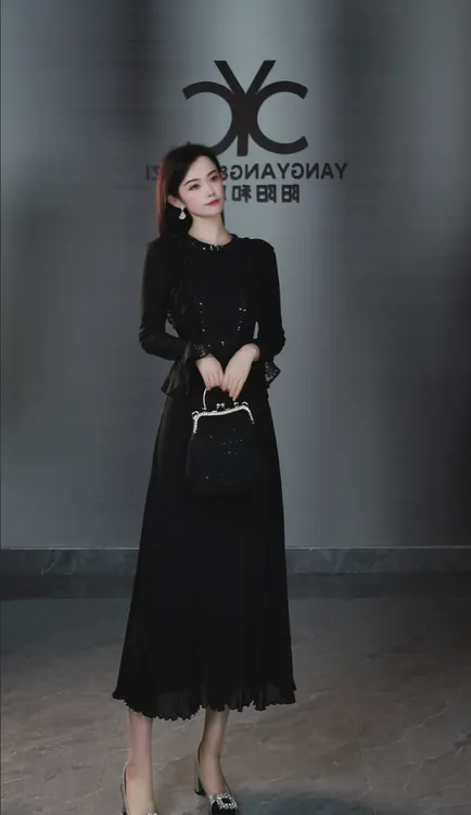 105556小众设计师品牌黑色高订蕾丝长袖连衣裙潮牌新品女显瘦气质