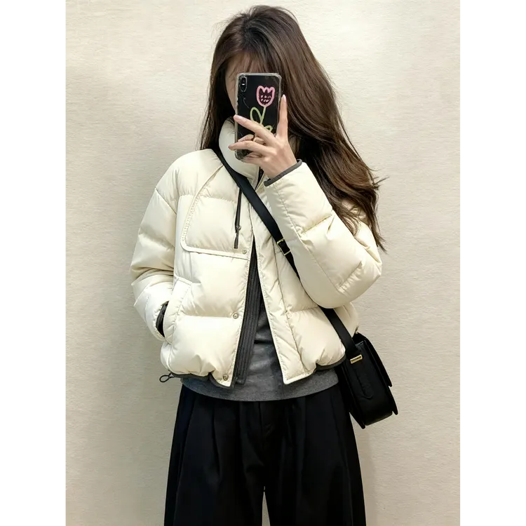 巨好看的韩系加厚短款白色棉服加厚外套女款2025新款冬季撞色棉袄