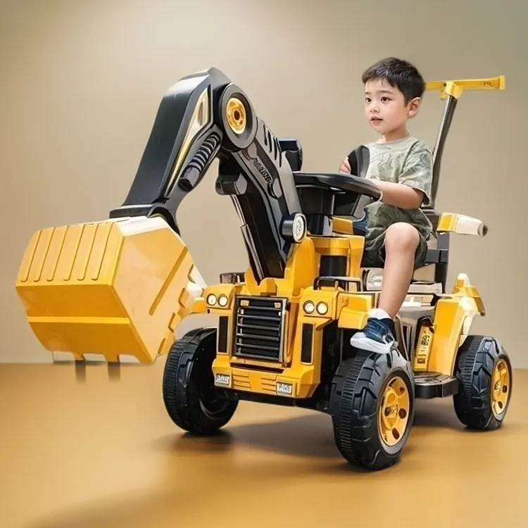 大号可充电挖土机2-6岁儿童大挖掘机可坐人摇摇车溜溜车二合一
