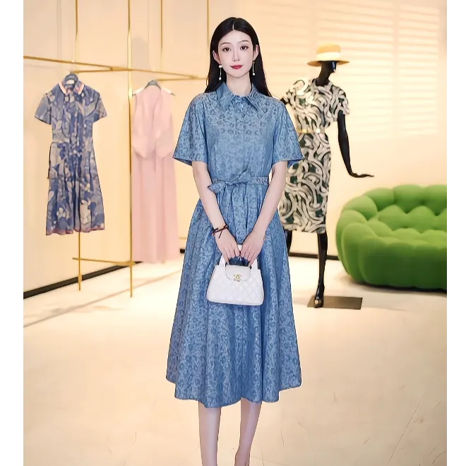 AMASS/阿玛施夏季新款通勤显瘦收腰气质A字法式优雅洋装裙550052