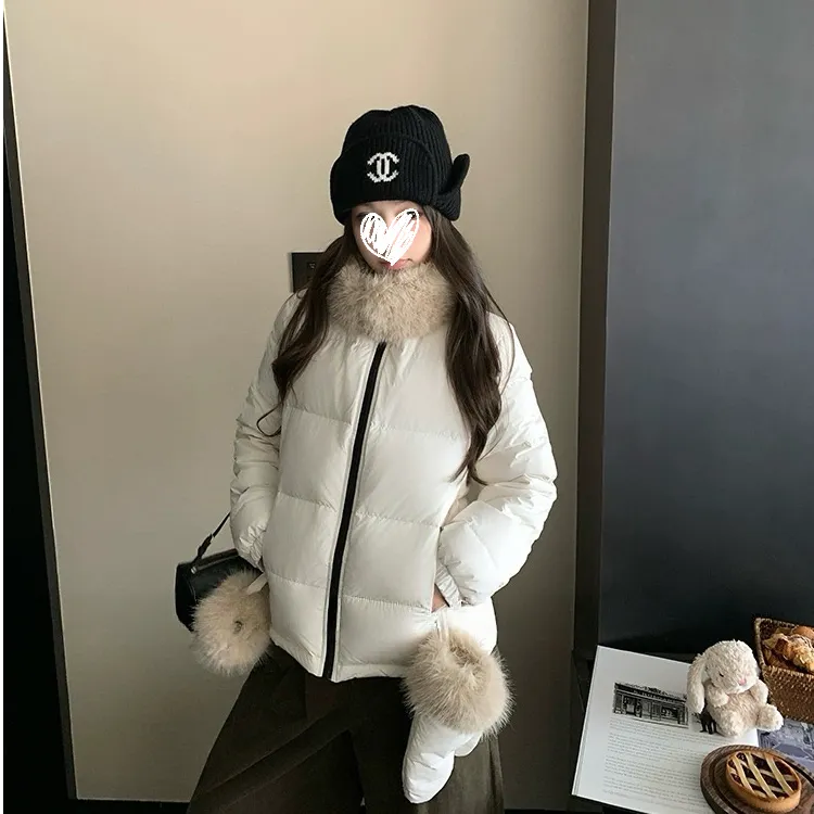 ’轻绒小暖包‘ 韩系秋冬甜美自带手套大毛领加厚休闲棉服  82187