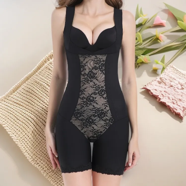 夏季薄款女塑性感塑形蕾丝花边收腹提臀平角同款高端塑身衣