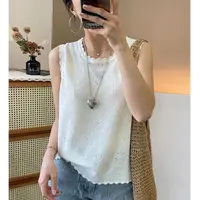 法式气质小香风花边圆领内搭女宽松显瘦春夏无袖背心薄出游穿搭