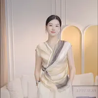 系带拼色插肩袖收腰型短袖衬衫中式印花夏季纯色外搭JL17705EX