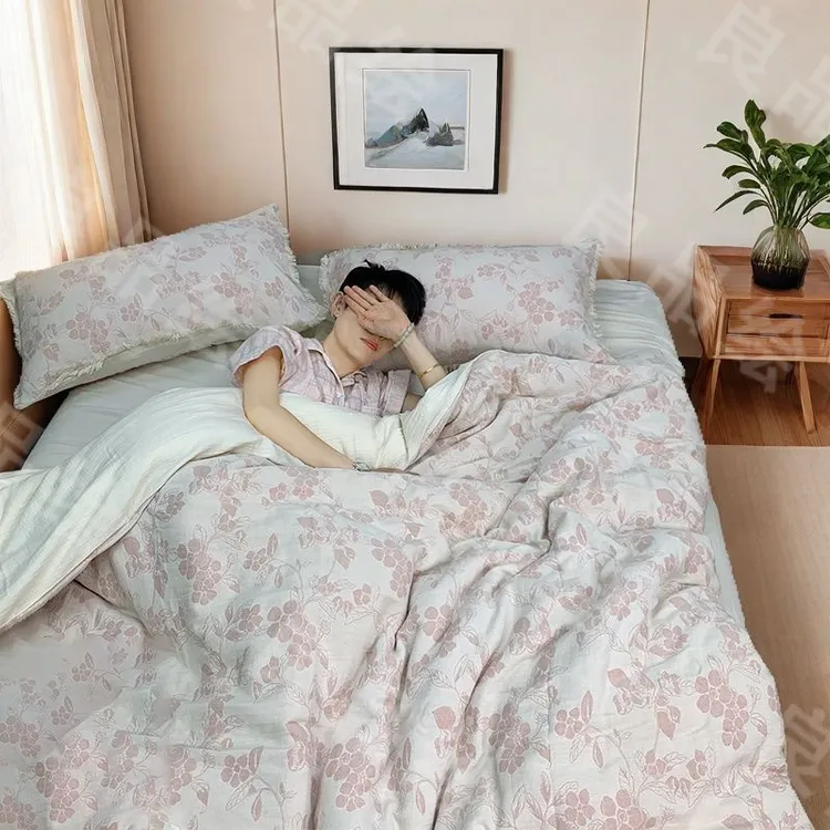 棉麻四件套轻盈亲肤不退不换无运费险清仓米粉透气慵懒法式会呼吸