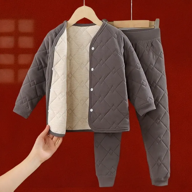 保暖内衣秋冬棉袄加绒蚕丝三层夹绒神器套装羊毛儿童内校服