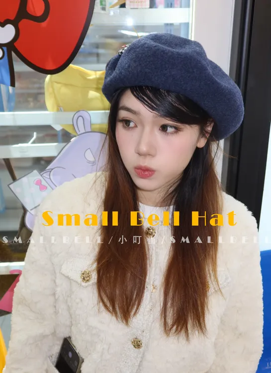 2025新款毛呢贝雷帽小香风纽扣小褶皱设计时尚英伦洋气保暖贝雷帽