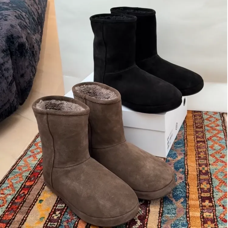 诗歌兰真皮豹纹雪地靴女2025秋冬新款厚底防滑百搭加绒保暖棉鞋子