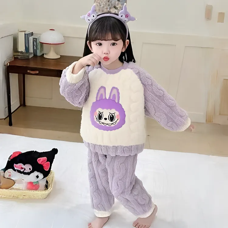 女童家居服儿童珊瑚绒1-10岁睡衣加厚洋气超萌可爱女宝宝冬季套装