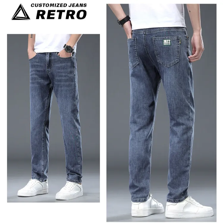 商务直筒薄款夏天时尚百搭宽松弹力莱赛尔面料水洗牛仔裤男士