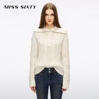 Miss Sixty2025冬季新款针织衫女polo领羊毛棉混纺长袖短款毛衣