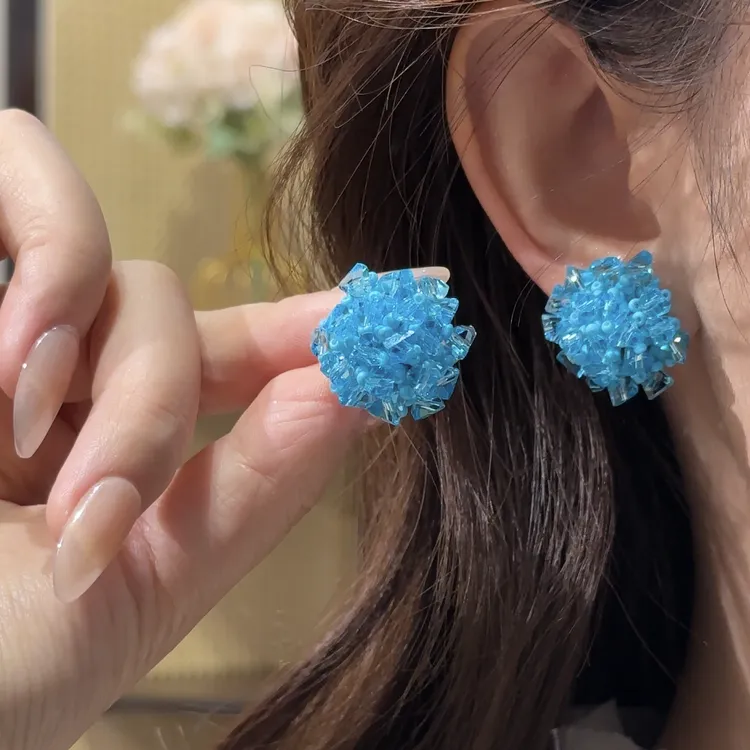 铜合金锆石耳饰 蓝色高级感花朵耳环海边出片度假耳钉ins风多巴胺