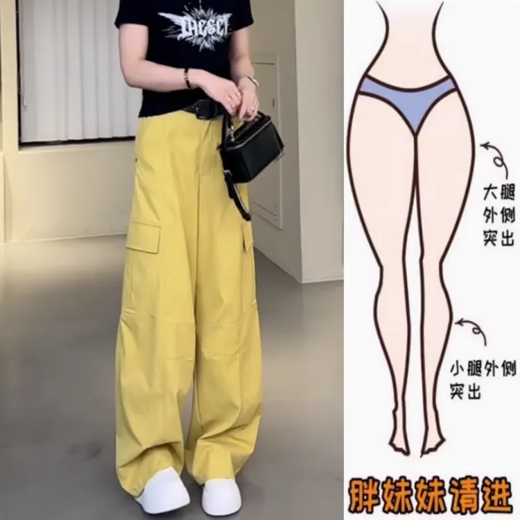 景倩妮时尚工装休闲裤子女2025年夏季新款梨形高腰显瘦宽松阔腿裤