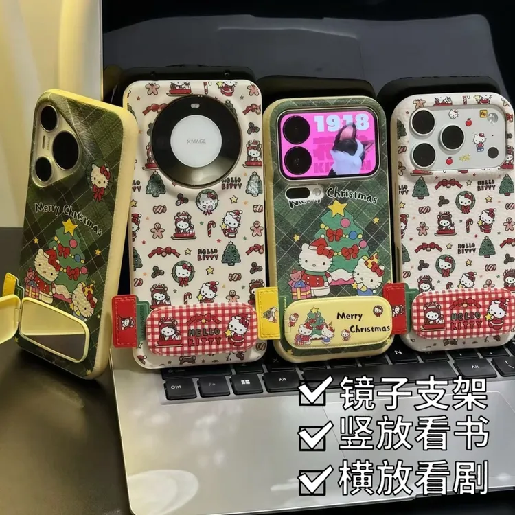 圣诞红格适用VIVOX300PRO手机壳X200PRO/X100S/S30/S19大孔仿皮纹