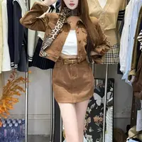 【JIAYI】高级感气质辣妹鹿皮绒外套+半身裙套装两件套