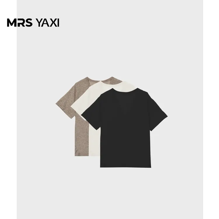 Mrsyaxi简约百搭V领羊毛短袖针织上衣T恤YX5041917