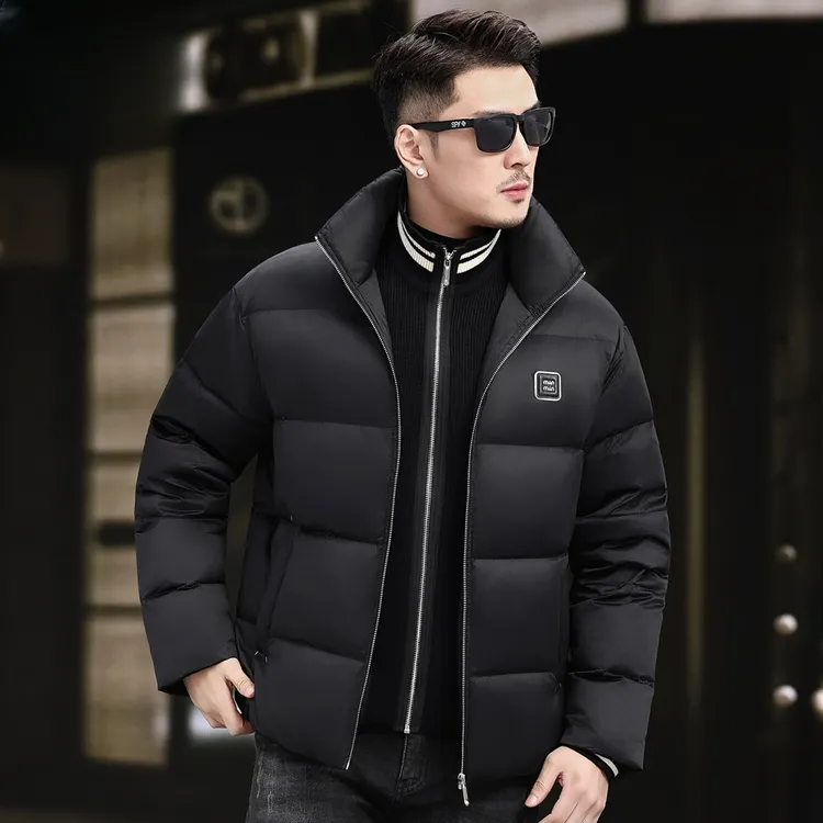 男士新款90鸭绒羽绒服男冬季时尚加厚保暖短款立领假两件上衣外套