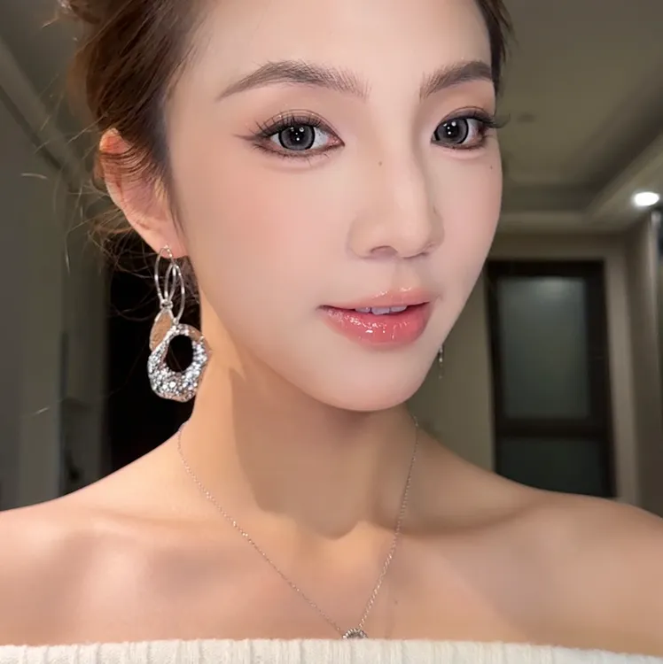 合金耳饰 欧美风不规则时尚百搭设计感凹凸纹理金属水滴形耳环