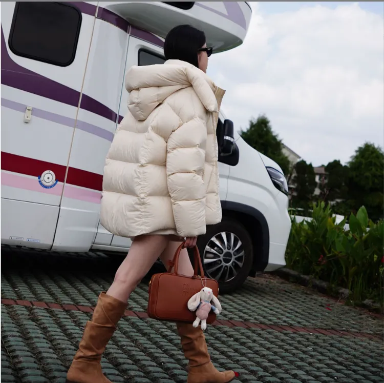 （极寒系列）90绒帽可脱高端羽绒服女中长款泡芙云朵加厚保暖面包服