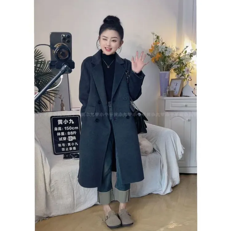 【黄小九】快衣布山羊绒+天丝秋冬韩版显瘦小个子双面羊绒大衣2501