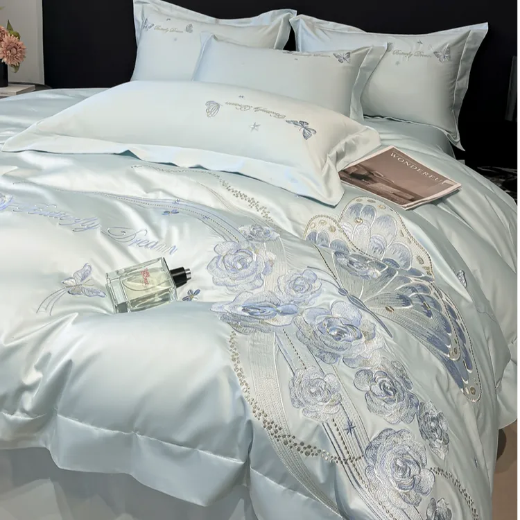 水星家纺轻奢A类200支长绒棉四件套高档被套全棉纯棉简约四季通用
