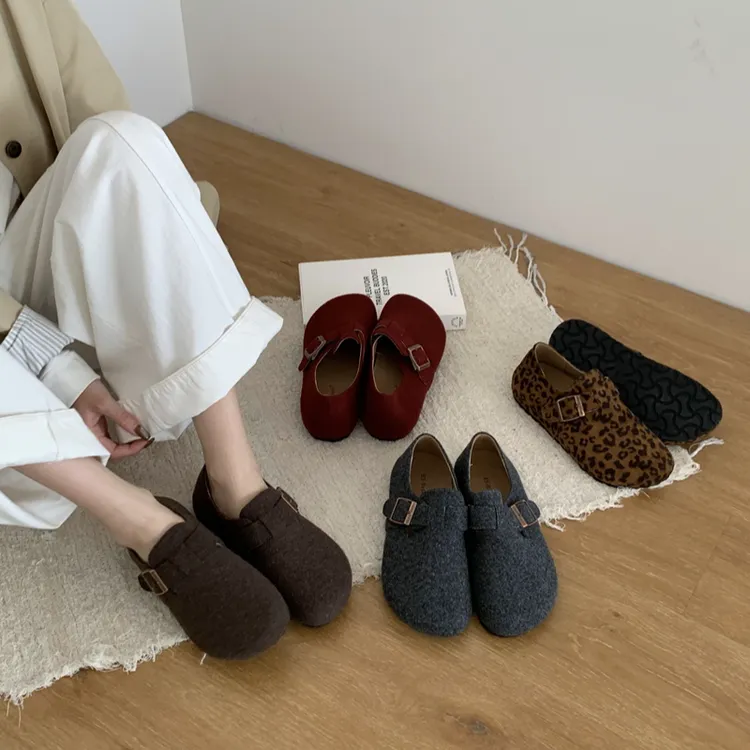 BS-8586-5复古晚晚风一脚蹬深口圆头乐福鞋不累脚厚底勃肯鞋女秋
