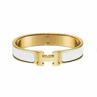99新 Hermes/爱马仕 白色/黑色金扣Clic珐琅手镯