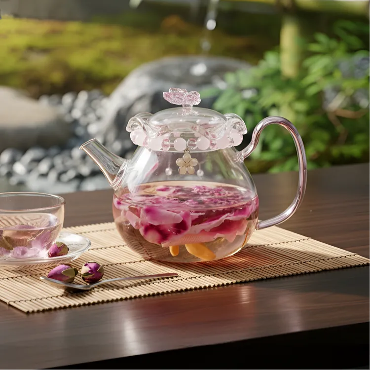 小蝴蝶花口壶350ml高硼硅耐高温加厚玻璃茶壶泡茶专用茶壶泡茶