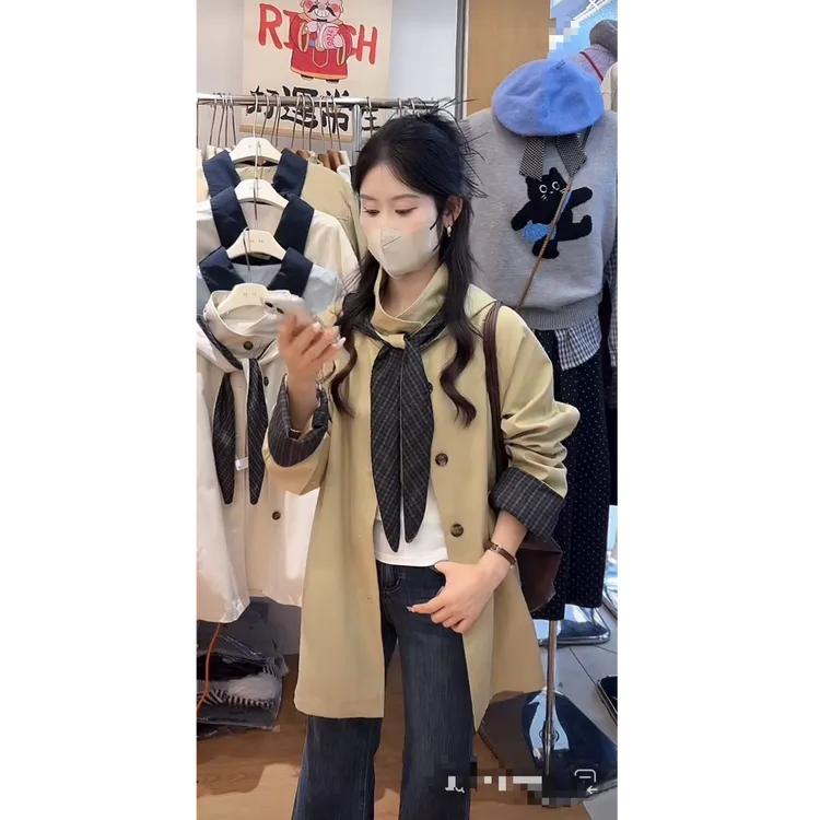 可脱卸连帽子风衣女秋2025新款韩系休闲百搭设计感上衣工装外套潮