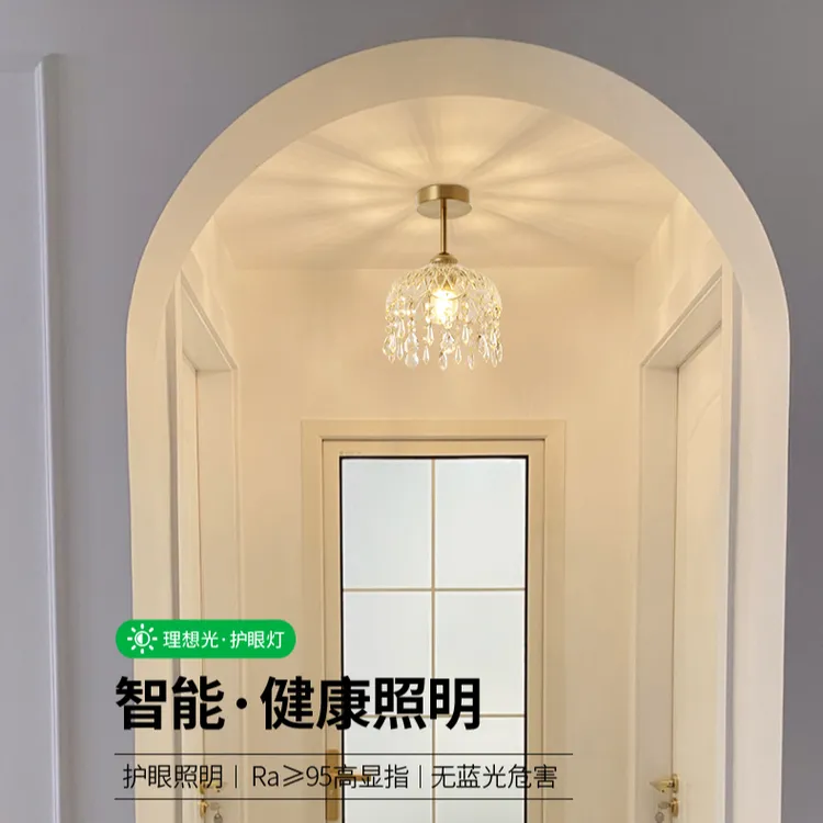 水晶吊杆过道灯走廊灯具现代简约楼梯入户玄关阳台灯法式小吊灯