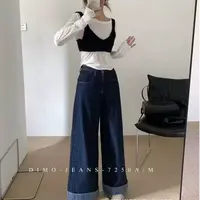 HY 海燕家 25161裤脚卷边条纹直筒裤（海燕自留，显瘦）