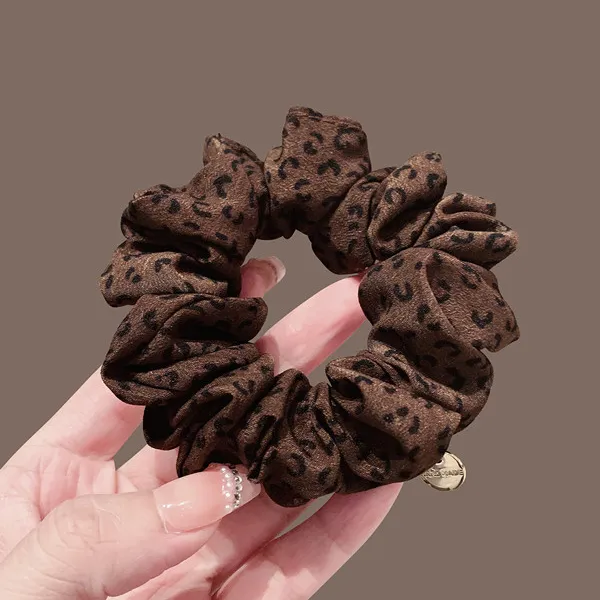 复古高级感褶皱豹纹大肠发圈女秋冬气质扎头发低丸子头绳绑发绳