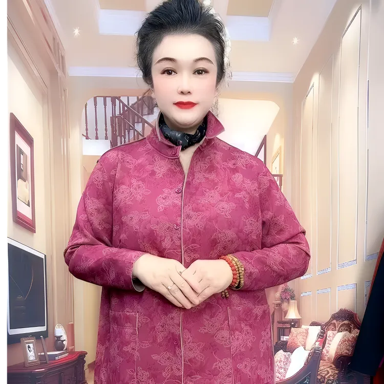 春季新款短款中老年妈妈装时尚休闲宽松舒适气质大码长袖衬衫外套