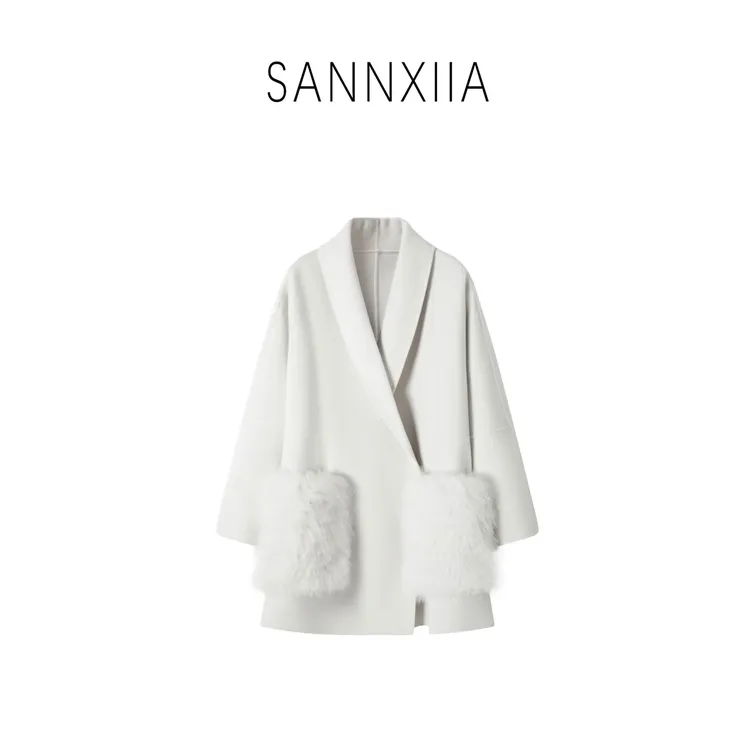 SANNXIA狐狸毛气质廓形短款毛呢大衣轻奢时尚ZX8630/8631