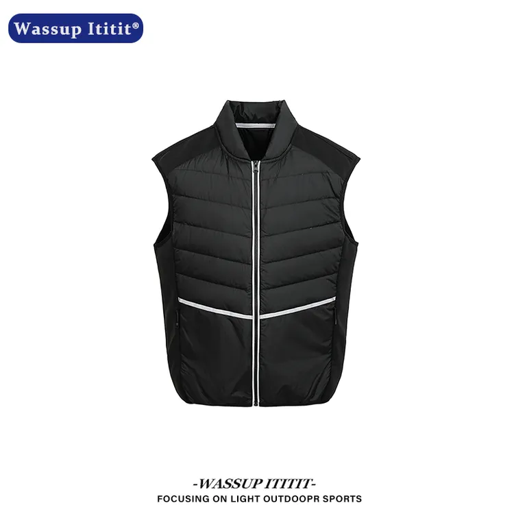 WASSUP ITITIT秋冬季新款拼接条纹立领羽绒马甲男美式百搭外套男