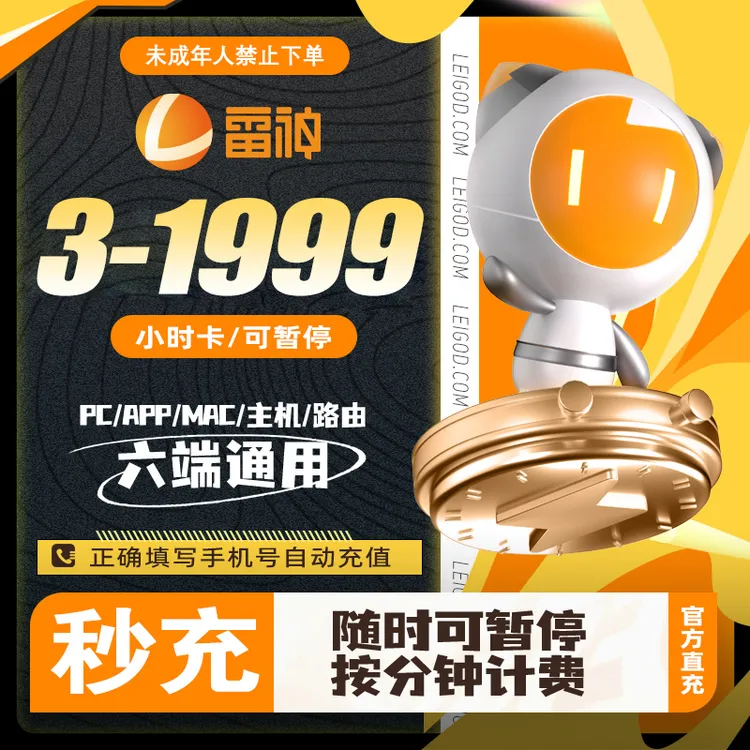 雷神加速器3-1999小时长充值可暂停steam吃鸡游戏加速器推荐好用商品图