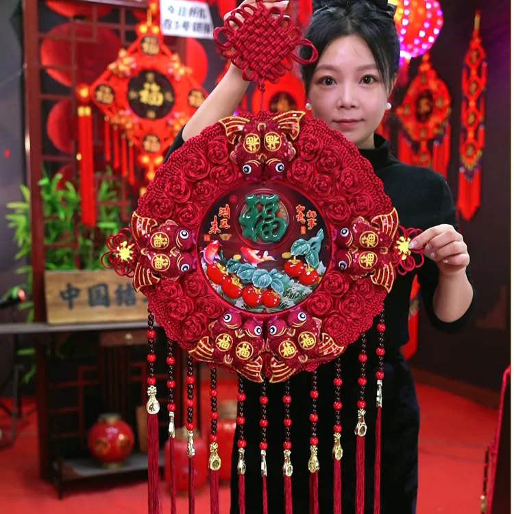 故宫红F【柿柿如意】双圈花中国结挂件客厅玄关福字背景墙 M38Y-Y