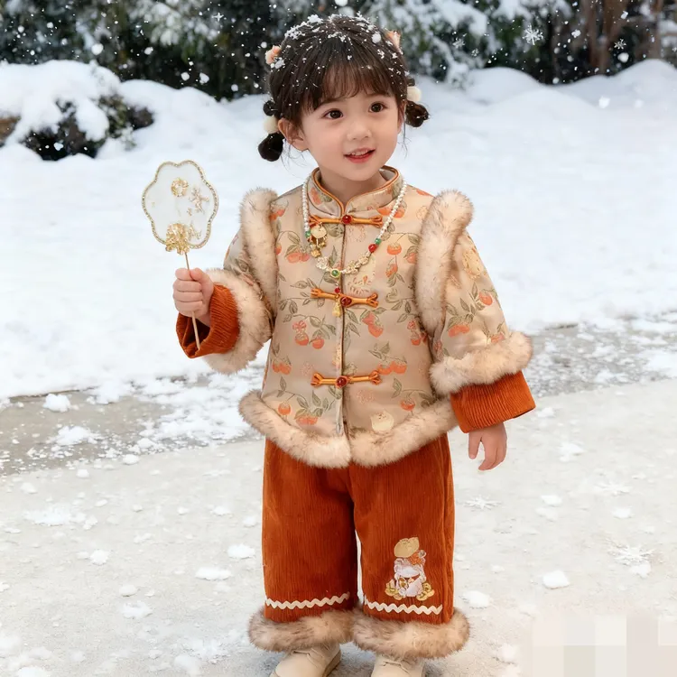 女童国风冬季拜年服套装加绒加厚新款