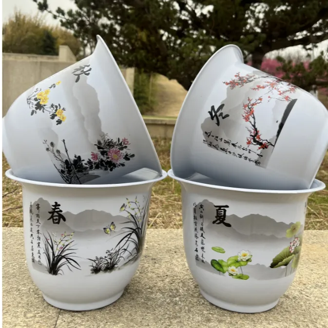 【春夏秋冬】23口17高仿陶瓷耐用透气树脂花盆加厚长寿抗晒君子兰