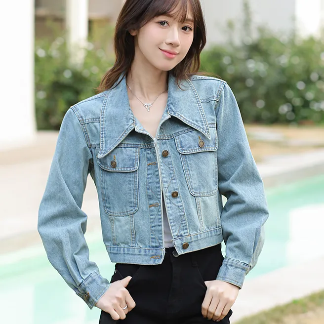 常规袖小个子春季短外套女高腰型韩版复古港风牛仔显瘦短款上衣